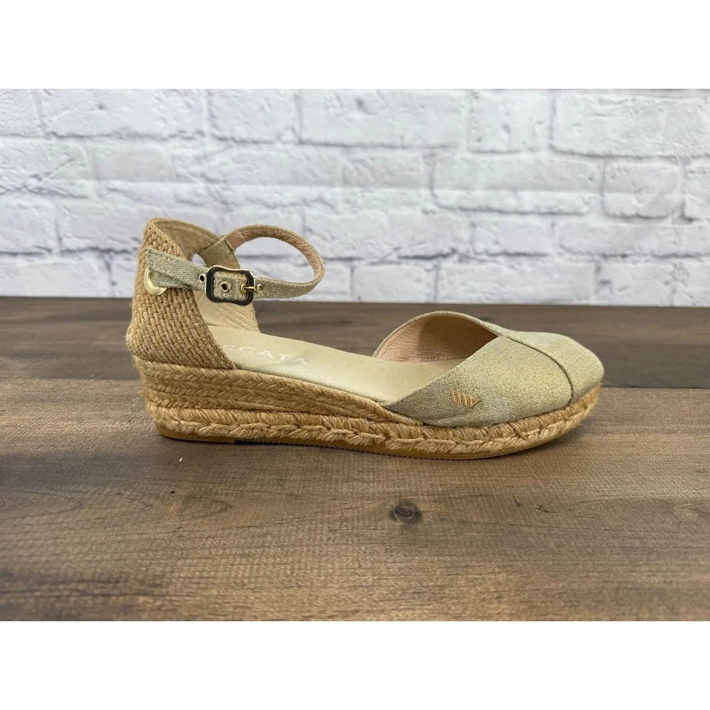 Viscata Barcelona Pubol Canvas Espadrille Wedge Sandals Gold Women's‎ 41/11